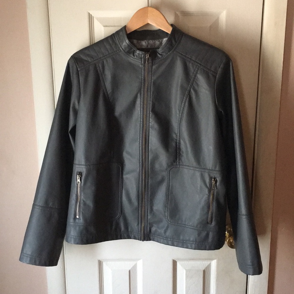 Faded Glory Slate Gray Faux Leather Moto Jacket